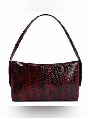 Danier Y2K Oxblood Reptile Embossed Leather Shoulder Bag 90s Purse Snakeskin EUC